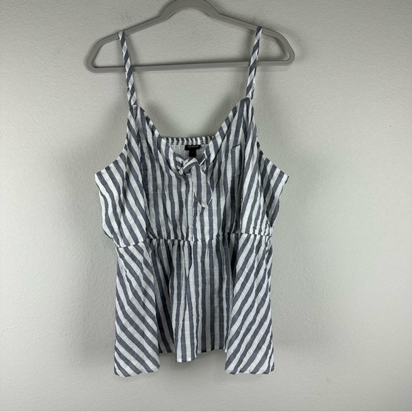 NEW Torrid Gray White Stripe Peplum Cotton Tie-Front Midi Cami Tank Top Size 4X - Picture 1 of 7
